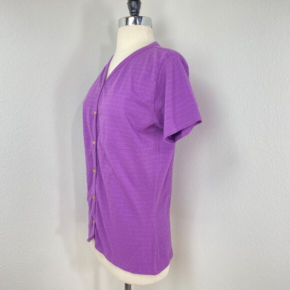 REI Cotton Purple Button Front Textured Top Shirt Medium Short Sleeves Sporty - Picture 8 of 11